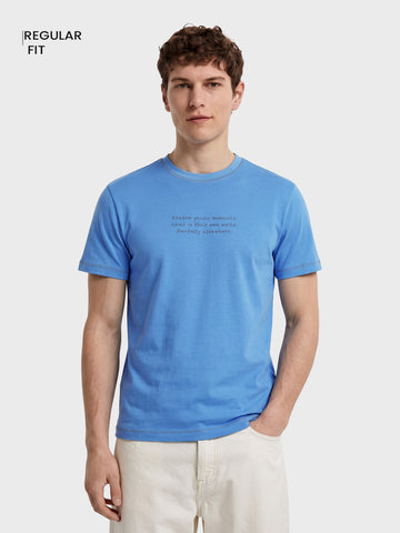 Men's Blue Regular Fit Printed Casual T-Shirt