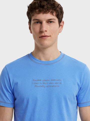 Men's Blue Regular Fit Printed Casual T-Shirt
