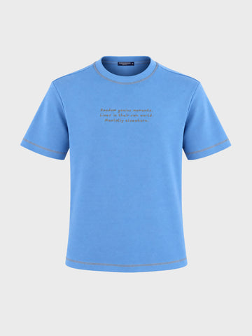Men's Blue Regular Fit Printed Casual T-Shirt
