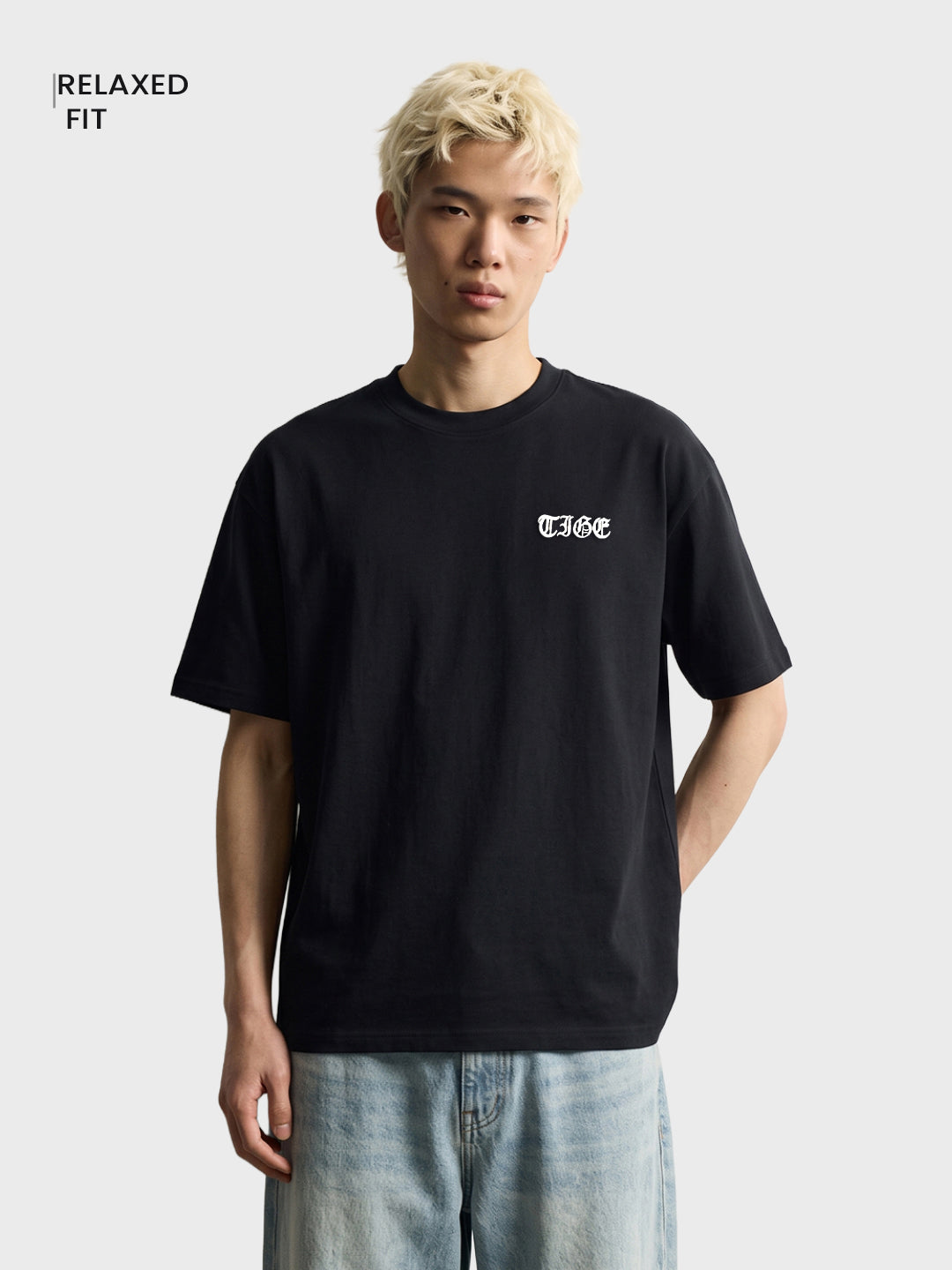 Men's Black Relaxed Fit Printed Casual T-Shirt