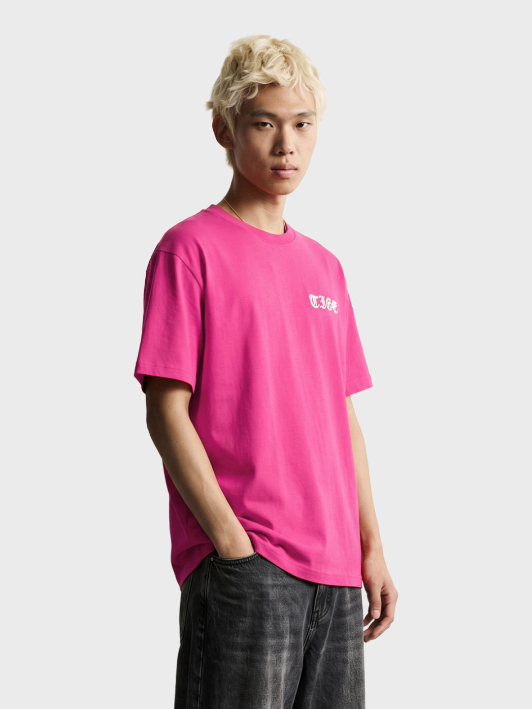 Men's Pink Relaxed Fit Graphic Printed Street Wear T-Shirt