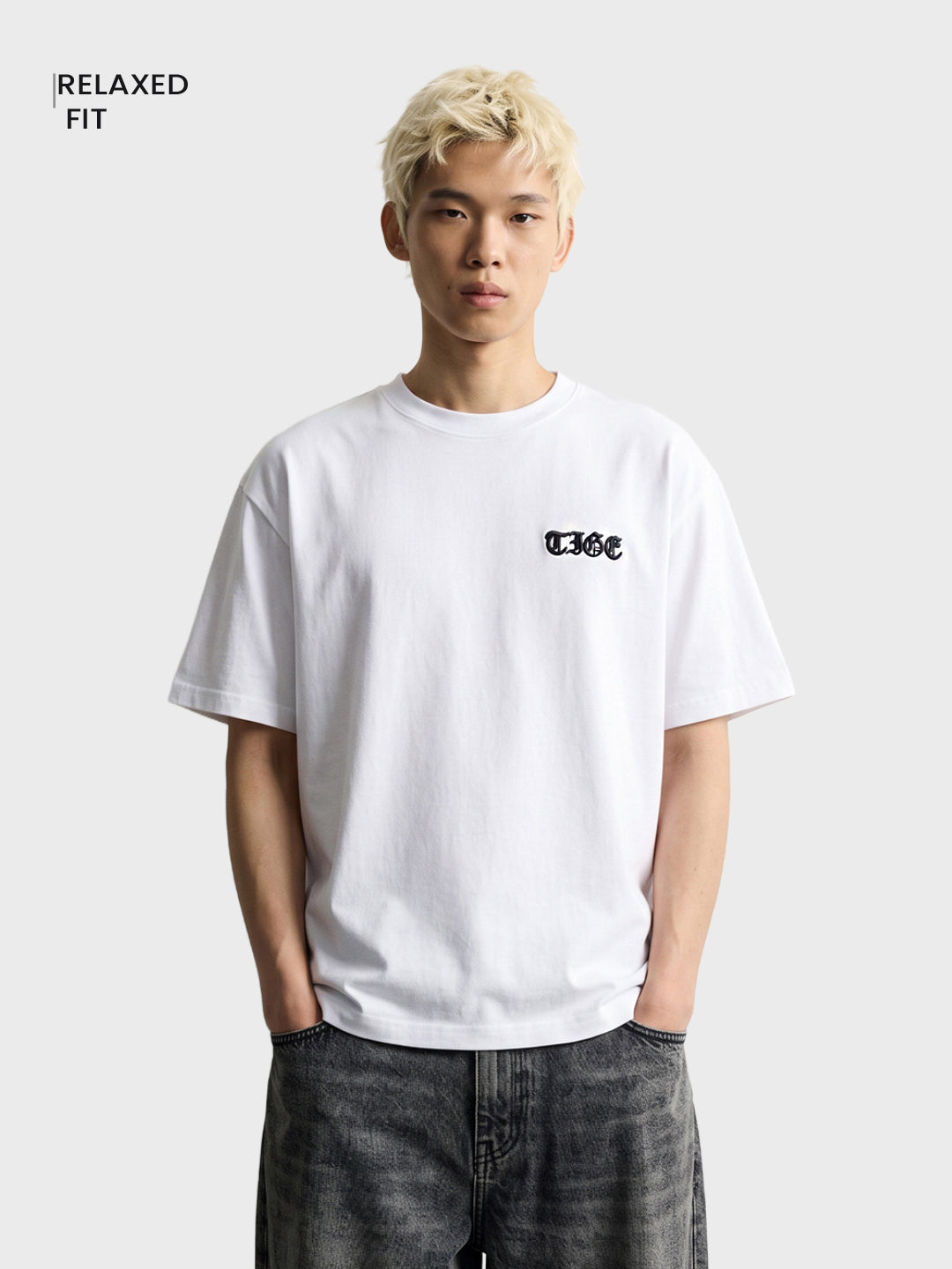 Men's White Relaxed Fit Printed Casual T-Shirt