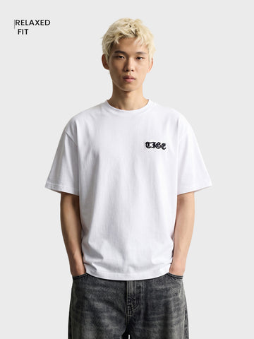Men's White Relaxed Fit Printed Casual T-Shirt