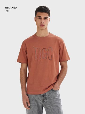 Men's Rust Relaxed Fit Textured Casual T-Shirt