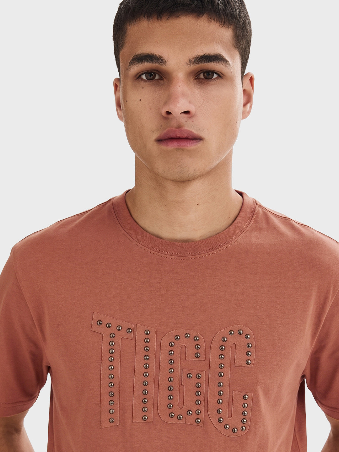 Men's Rust Relaxed Fit Textured Casual T-Shirt