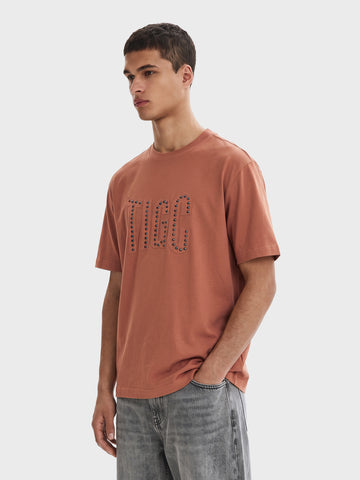 Men's Rust Relaxed Fit Textured Casual T-Shirt