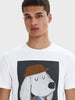 Men's White Relaxed Fit Printed Casual T-Shirt
