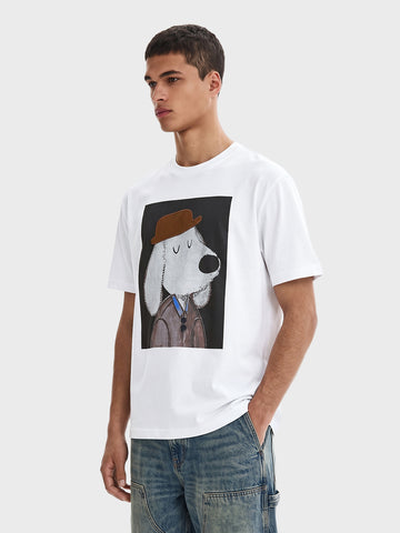 Men's White Relaxed Fit Printed Casual T-Shirt