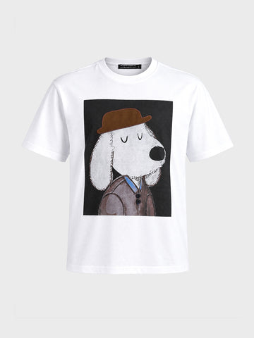 Men's White Relaxed Fit Printed Casual T-Shirt