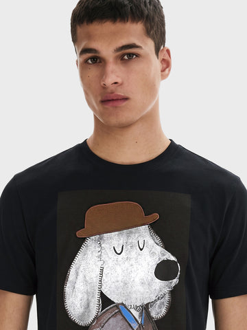 Men's Black Relaxed Fit Printed Casual T-Shirt
