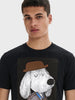 Men's Black Relaxed Fit Printed Casual T-Shirt