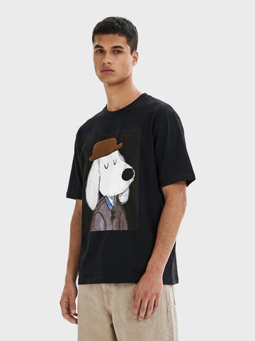 Men's Black Relaxed Fit Printed Casual T-Shirt