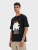 Men's Black Relaxed Fit Printed Casual T-Shirt
