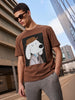 Men's Brown Relaxed Fit Printed Casual T-Shirt