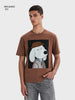 Men's Brown Relaxed Fit Printed Casual T-Shirt