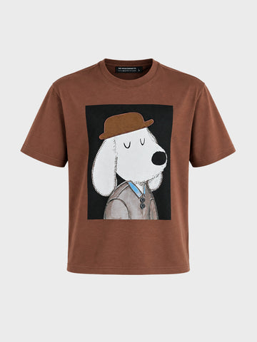 Men's Brown Relaxed Fit Printed Casual T-Shirt