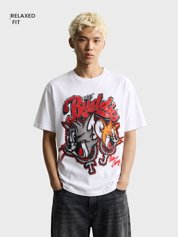 Men's White Relaxed Fit Printed Character T-Shirt