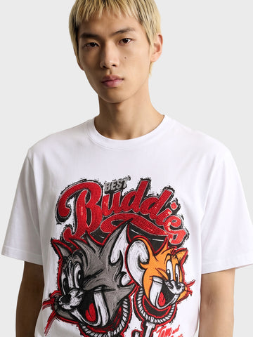 Men's White Relaxed Fit Printed Character T-Shirt
