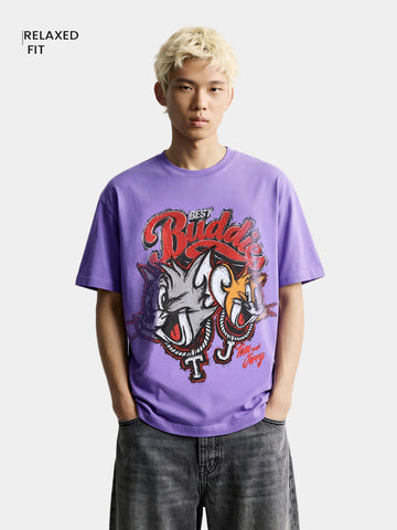 Men's Blue Relaxed Fit Printed Character T-Shirt