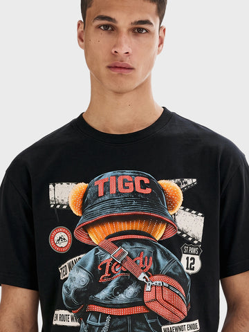 Men's Black Relaxed Fit Printed Casual T-Shirt