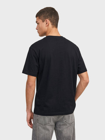 Men's Black Relaxed Fit Printed Casual T-Shirt