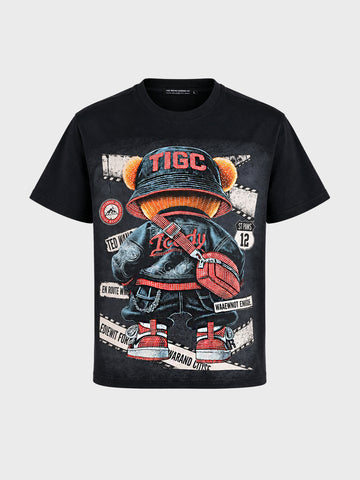 Men's Black Relaxed Fit Printed Casual T-Shirt