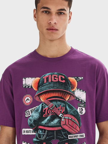 Men's Purple Relaxed Fit Printed Casual T-Shirt