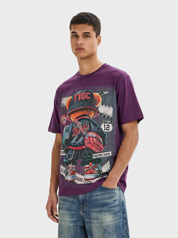 Men's Purple Relaxed Fit Printed Casual T-Shirt