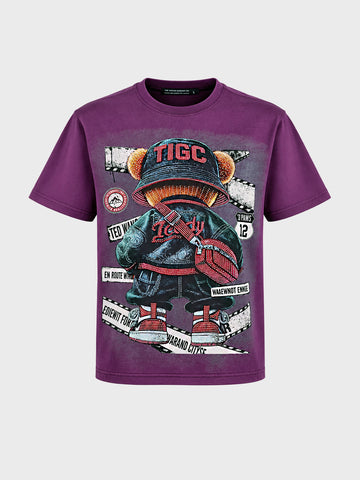 Men's Purple Relaxed Fit Printed Casual T-Shirt