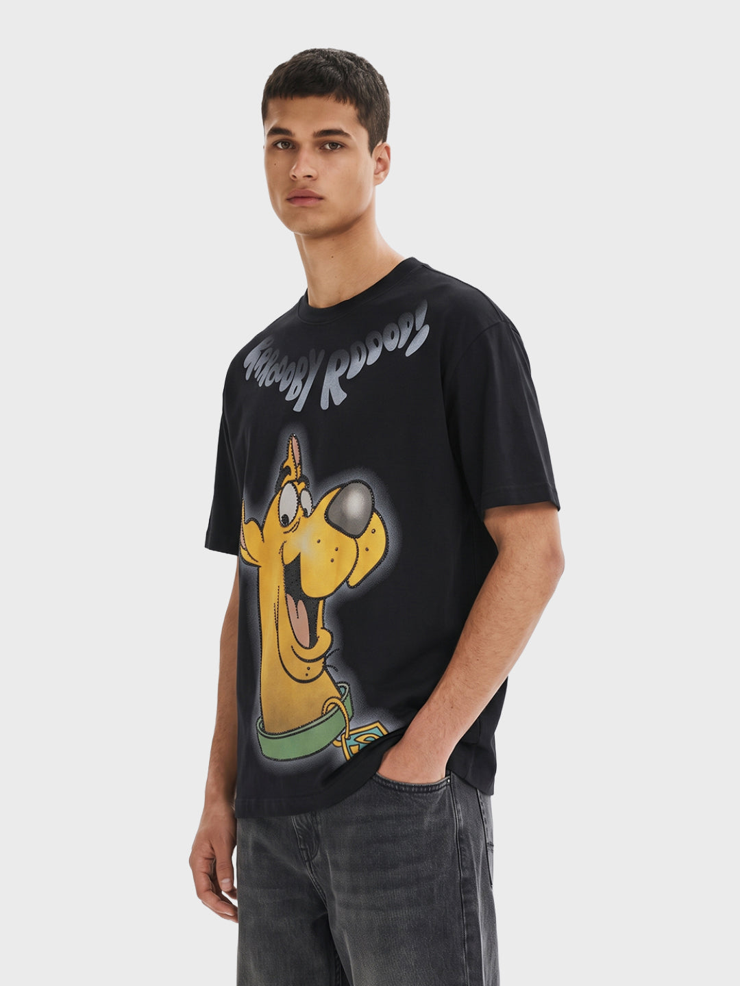 Men's Black Relaxed Fit Graphic Printed Character Street Wear T-Shirt
