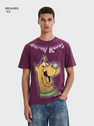 Men's Pink Relaxed Fit Printed Character T-Shirt