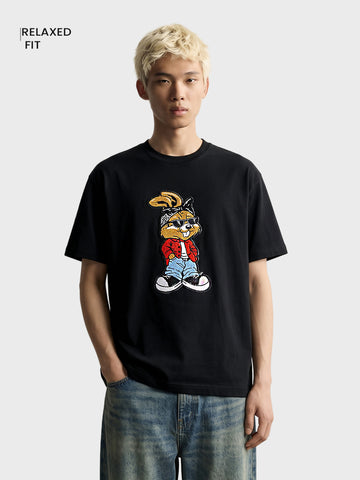 Men's Black Relaxed Fit Printed Casual T-Shirt