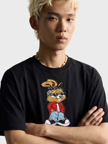 Men's Black Relaxed Fit Printed Casual T-Shirt