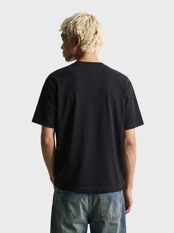 Men's Black Relaxed Fit Printed Casual T-Shirt