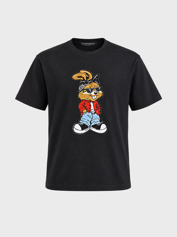 Men's Black Relaxed Fit Printed Casual T-Shirt