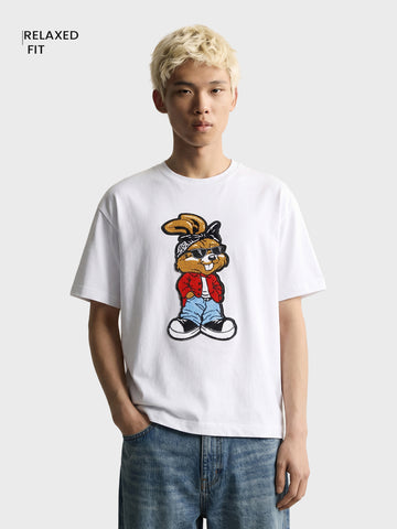 Men's White Relaxed Fit Printed Character T-Shirt