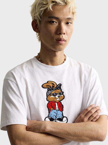 Men's White Relaxed Fit Printed Character T-Shirt