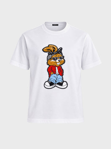 Men's White Relaxed Fit Printed Character T-Shirt