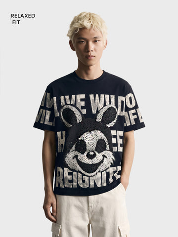 Men's Black Relaxed Fit Printed Casual T-Shirt