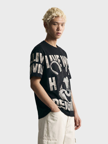 Men's Black Relaxed Fit Printed Casual T-Shirt
