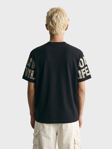 Men's Black Relaxed Fit Printed Casual T-Shirt