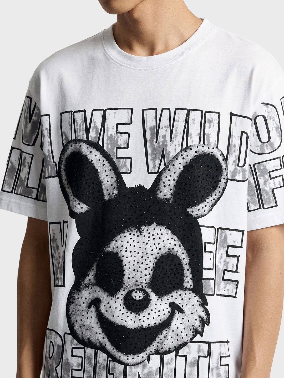 Men's White Relaxed Fit Graphic Printed Street Wear T-Shirt