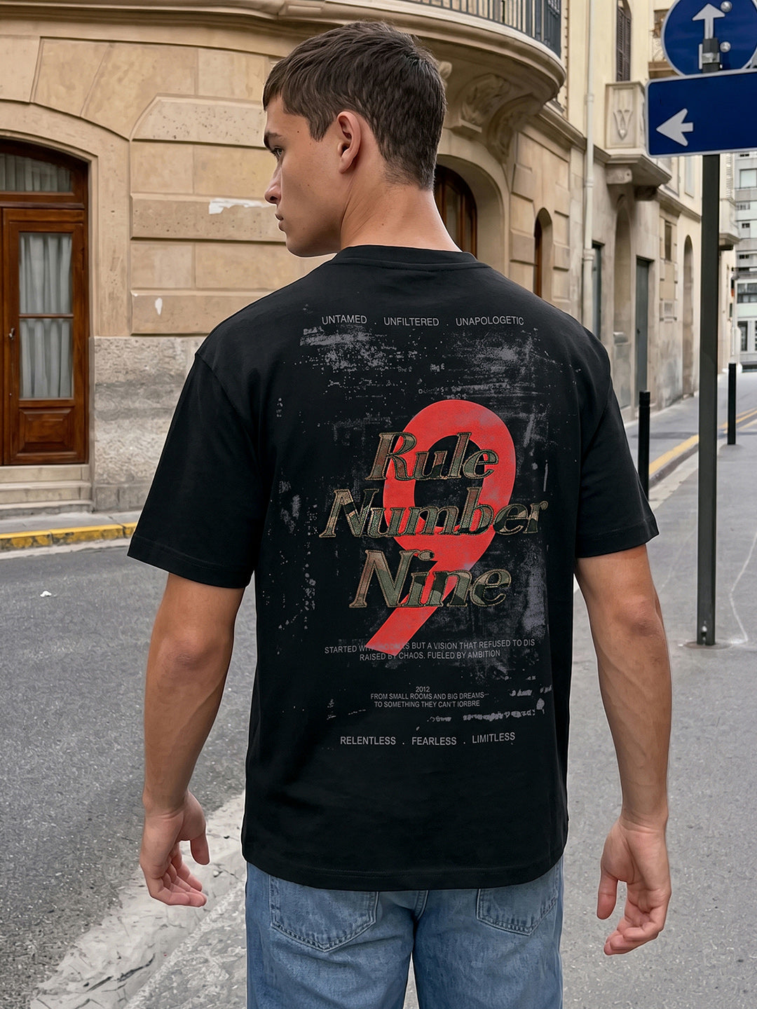 Men's Black Relaxed Fit Graphic Printed Street Wear T-Shirt