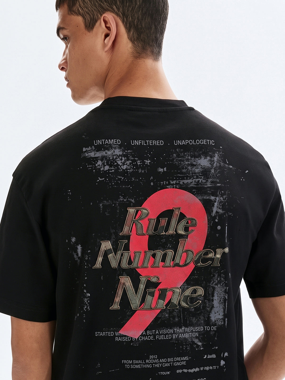 Men's Black Relaxed Fit Graphic Printed Street Wear T-Shirt