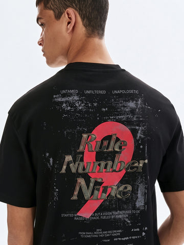 Men's Black Relaxed Fit Graphic Printed Street Wear T-Shirt