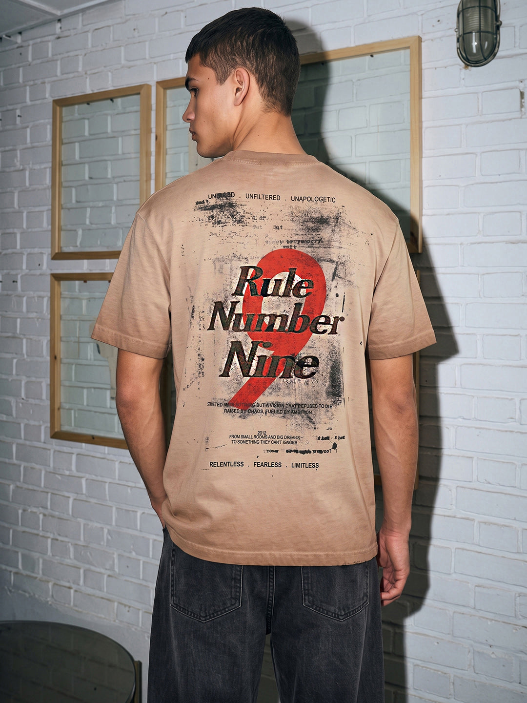 Men's Khaki Relaxed Fit Printed Casual T-Shirt