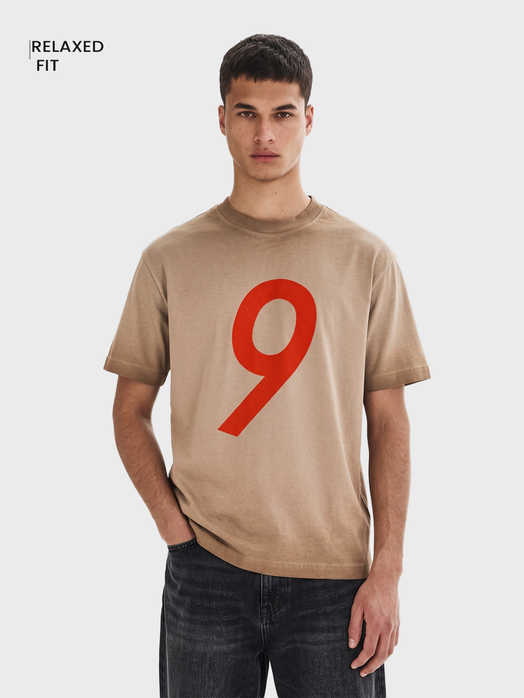 Men's Khaki Relaxed Fit Printed Casual T-Shirt