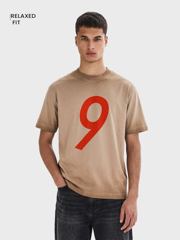 Men's Khaki Relaxed Fit Printed Casual T-Shirt