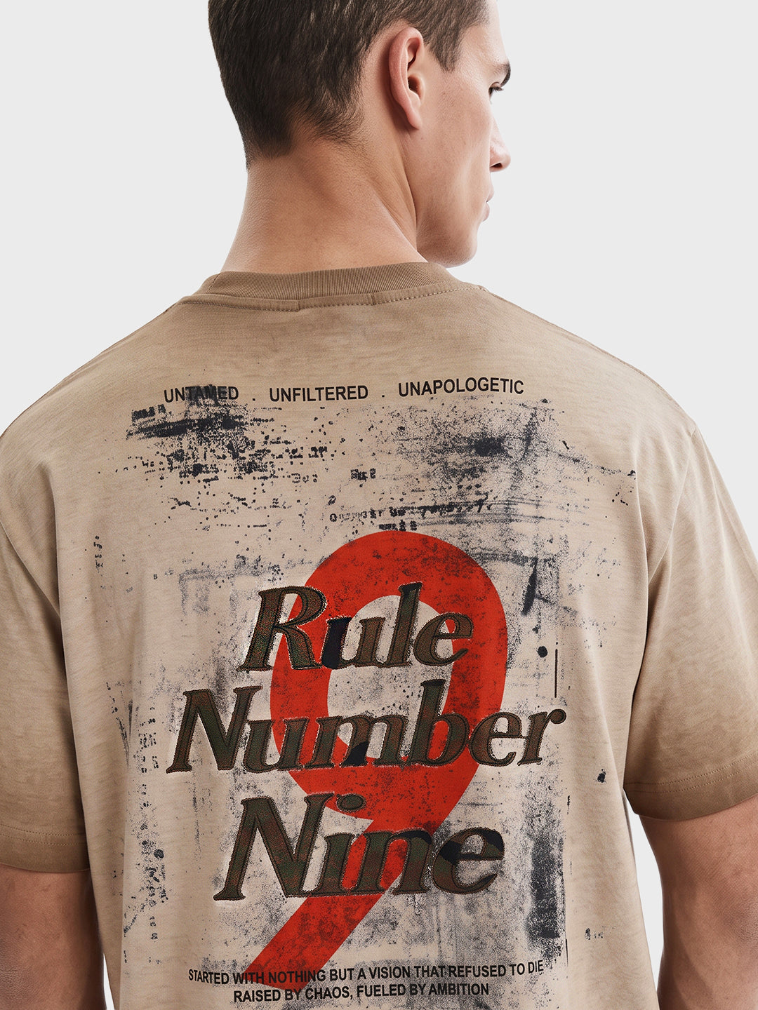 Men's Khaki Relaxed Fit Printed Casual T-Shirt
