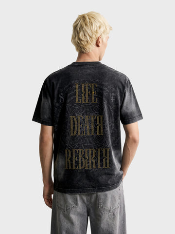 Men's Black Relaxed Fit Printed Casual T-Shirt